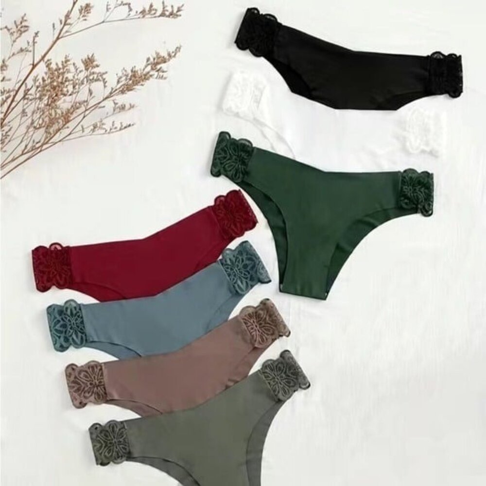 7pc Satin Lace Detail Seamless Panties Set